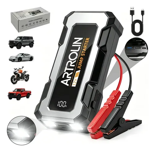Arrancador de Batería Portátil ARTROLIN X02 8000A para Auto y Camioneta 12V con Pantalla Digital y Power Bank