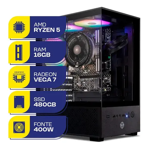 Pc Gamer Mcl, Amd Ryzen 5 5600gt, 16gb Ddr4, Ssd 480gb | Frete grátis