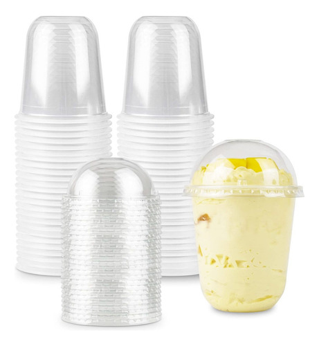 [50 Sets 12 Onzas] Clear Plastic Cups With Dome Lids Disp