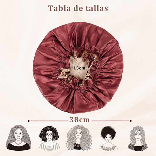 Gorro De Satín Para Dormir Y Proteger El Cabello Doble Capa Rojo Vino