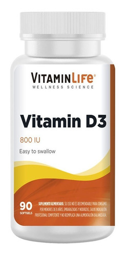 Vitamina D3 (800 Iu/ 90 Cápsulas) - Vitamin Life 