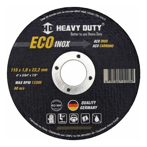 Heavy Duty Ecoinox  Corte fino inox 100 Discos De Corte 115mm 4.1/2