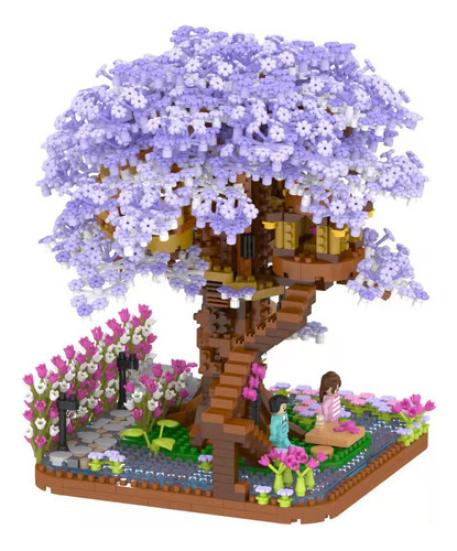 Mini Bloques De Construcción Diy Casa Del Árbol Flor Púrpura