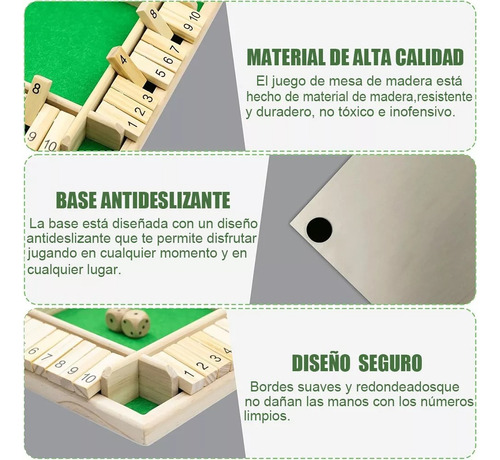 Juego De Mesa Dados Tablero Shut The Box Para Niños Adultos