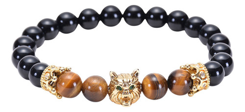 Pulsera Con Cabeza De Lobo Negra Que Refleja El Temperamento