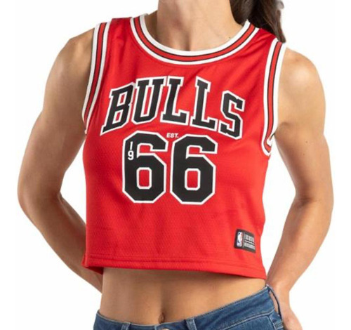 Jersey Nba Bulls Crop Top 01rd Rojo Con Blanco Para Mujer