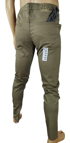 Pantalón Entuvado Verde Gabardina Skinny Vestir O Casual 