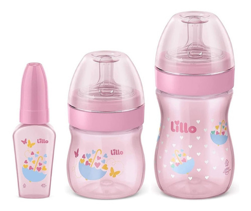 Kit De Mamadeira Primeiros Passos 50/150/240ml Rosa - Lillo