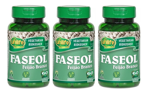 3 Faseol 500mg Feijão Branco 180 Cápsulas Unilife