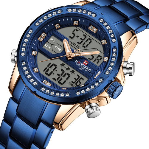 Hombre Azul Reloj Naviforce Decoración Diamantes De Imitació