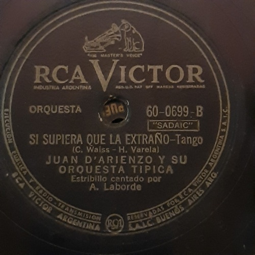Pasta Juan D Arienzo A Laborde Rca Victor C139