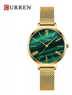 Reloj Mujer Curren Dorado Y Verde 9076