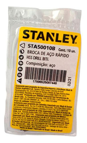 Broca Aco Rapido Stanley 4,5 Mm - Kit C/10 Unidades