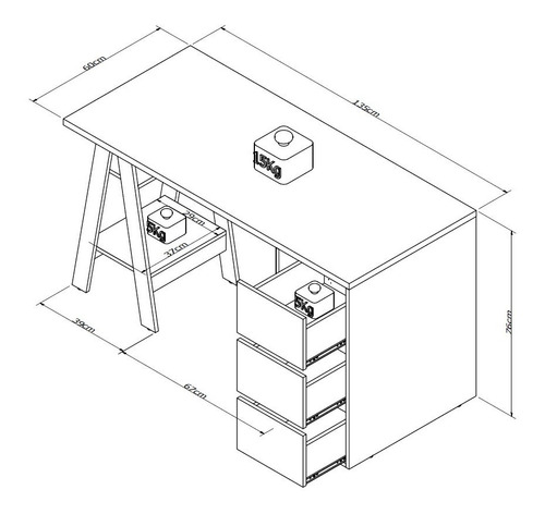 Escritorio Appunto self con cajones mdp de 135cm x 76cm x 60cm castaño y negro