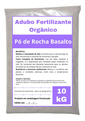 10kg De Pó De Rocha Basalto - Fertilizante Adubo Orgânico