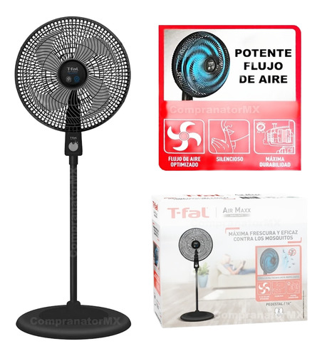 Ventilador Piso Pie Pedestal T-fal 4 Asp Silencioso Ve3171x0