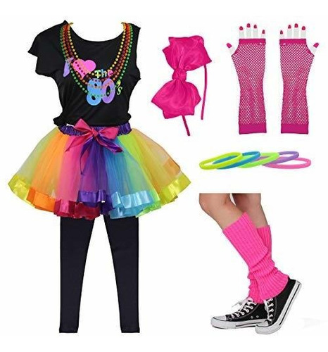 I Love 80s Tshirt Neon Tutu Skirt Conjunto De Accesorios Par