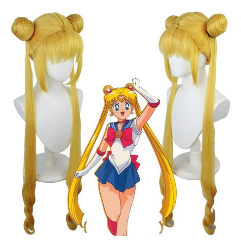 / Sailor Moon Crystal Tsukino Usagi Gold Cosplay Peluca 80cm