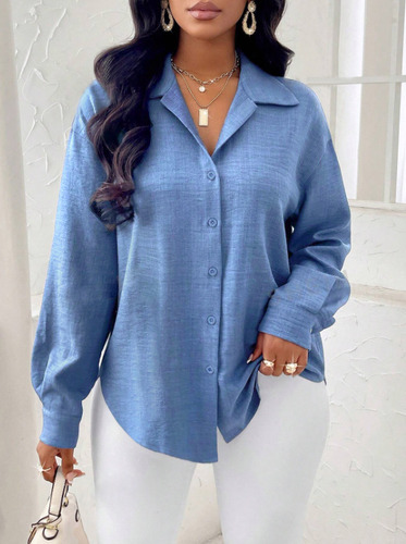 Top Camisero Ceñido Con Botones Y Solapa De Color Liso Para