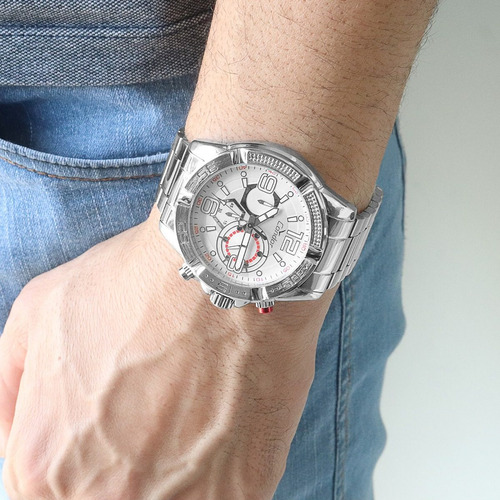 Relógio Condor Masculino Dourado Branco Azul Civic Dual Time