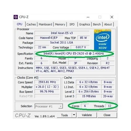 Processador Xeon E5-2620 V3 6/12 3.20ghztb X99+pasta Env24h!