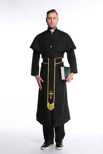 Disfraz Negro De Misionero De Jesús Para Hombre, Sacerdote C