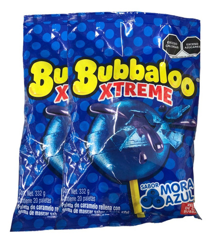 180 Paletas Bubbaloo Xtreme Chicle Mora Azul
