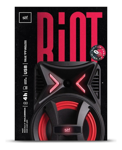 Bocina Inalámbrica Riot Stf Con Luz Led 8 Pulgadas Color Negro