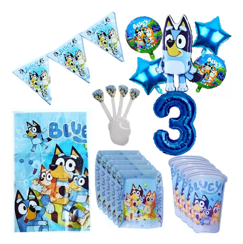  Kit Decoración Cumpleaños Bluey X24 Niños + Bouquet +numero