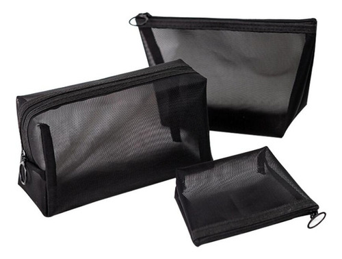 Imagem 1 de 9 de Kit 3 Bolsas De Malha Transparente Para Viagem E Uso