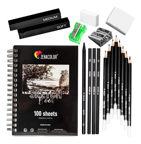 Kit De Arte, Lapices De Dibujo/carbon/grafito/con Cuaderno