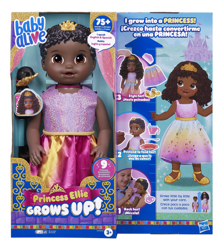 ¡baby Alive Princess Ellie Crece! Muñeca De Pelo Negro Para