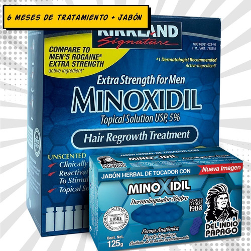 Imagen 1 de 7 de Minoxidil 5% Solución Tópica 6 Meses + Jabón Minoxidil 0.1% 