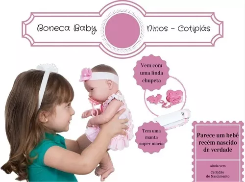 Boneca Tipo Bebe Reborn Ninos Recem Nascida + Certidão Top