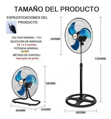 D&m Ventilador 18 Pulgadas Acero De Piso 3 En 1 Con 3 Aspas