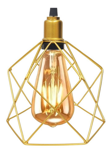 Pendente Aramado Cálice Lustre + Lâmpada St64 Led Vintage Cor Dourado