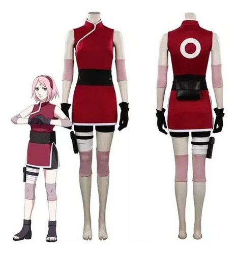 Naruto Haruno Sakura Cosplay Rojo Sin Mangas Vestir Traje