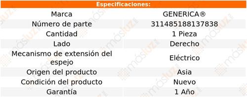 1- Espejo Derecho Elect Dodge Caliber 2007/2012 Genérica