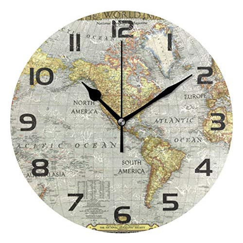 Reloj De Pared Diseño De Mapa Mundial Vintage Y Númer...