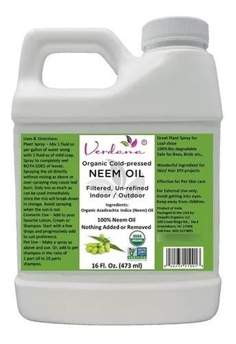 Aceite Neem Organico Presado Al Frio Verdana Importado