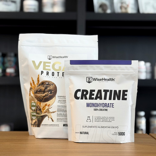 Kit Creatina 500g com Vegan Protein sabor Cookie Maltado 837g Wisehealth