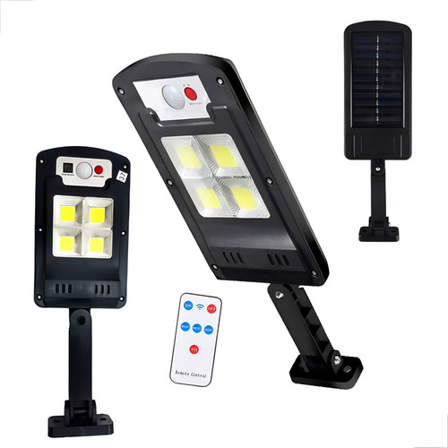 Luminária Solar Acende Sozinho A Noite 100w 4 Led Com Sensor Cor Preto