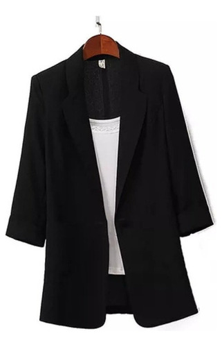 Blazer Elegantes Dama Color Sólido Cuello En V 3/4 Mangas