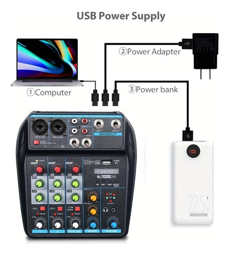 Mesa De Som 4 Canais Misturador Bluetooth Microfone Usb