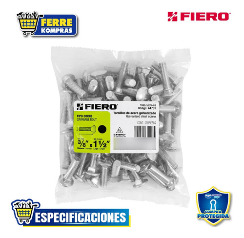 Bolsa Con 70 Tornillos 3/8 X 1-1/2 Tip