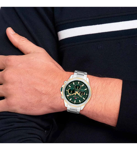 Reloj Tommy Hilfiger Hombre 1710651 Multifunción Malla Plateado Bisel Plateado Fondo Negro
