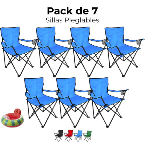 Set 7 Sillas Plegables Jardin Camping Aire Libre Paseos Color Azul