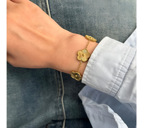 Pulsera De Lujo Eslabones Vancleef&. Trébol De Cinco Hojas