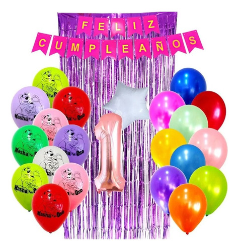 Combo Kit Deco Globos Masha Y El Oso+numero70cm+feliz Cumple