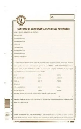 Contrato Compraventa De Vehículo Automotor X12 Piezas